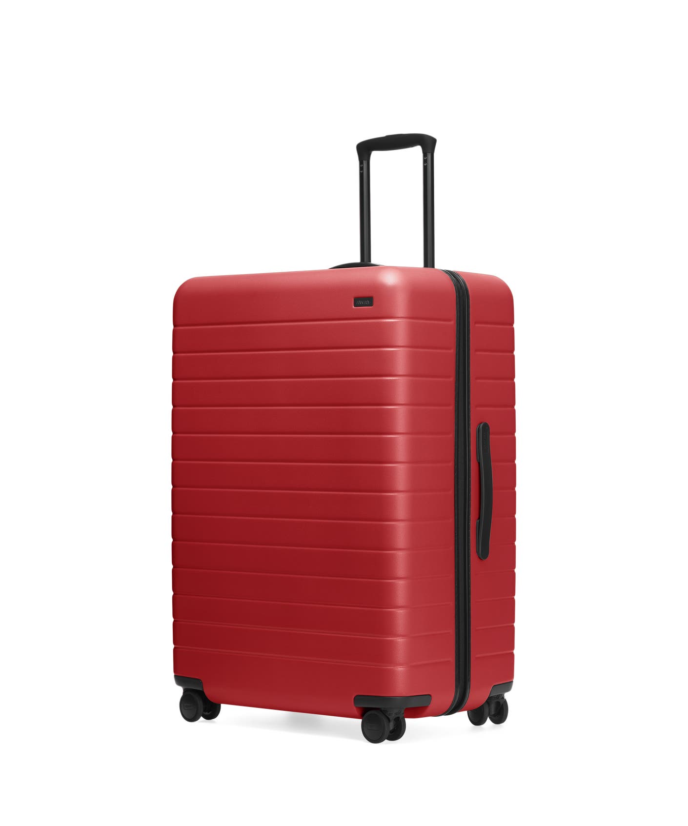 Red hardside Large with raised telescopic handles shown at an angle.