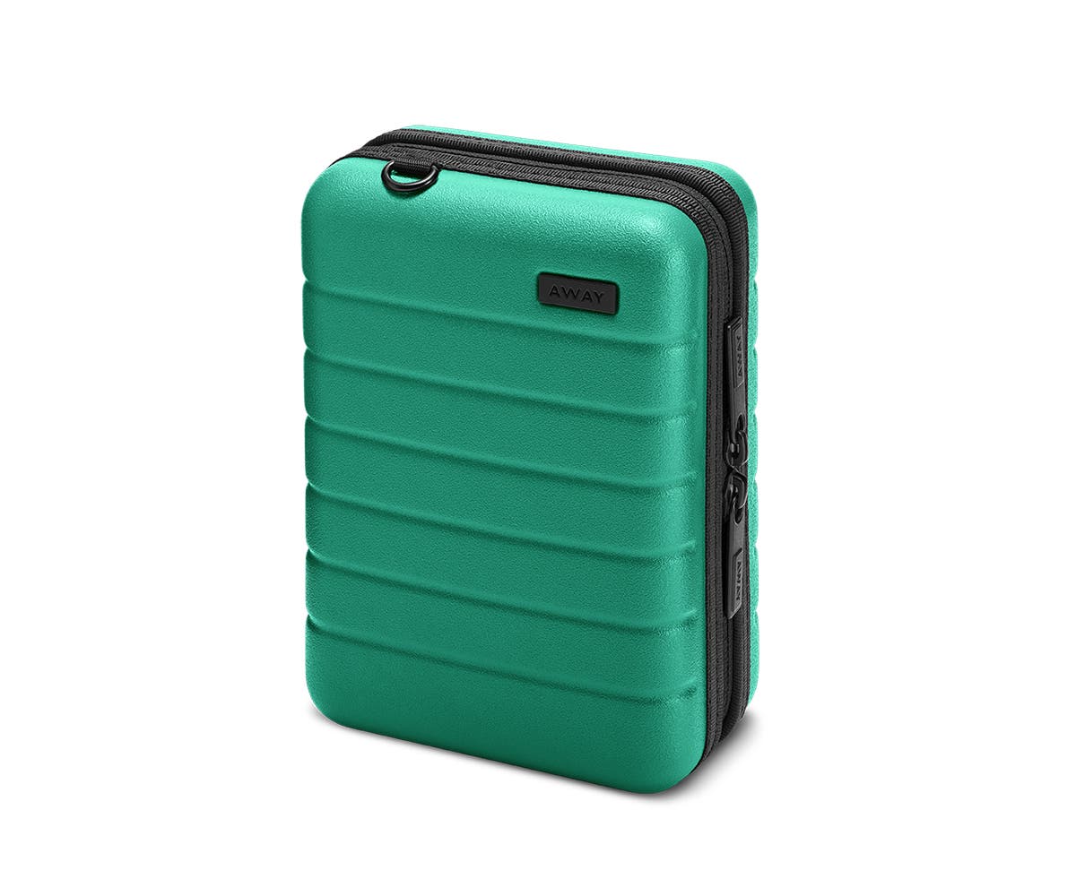 Hardsided mini suitcase displayed from the front in Sea-green.
