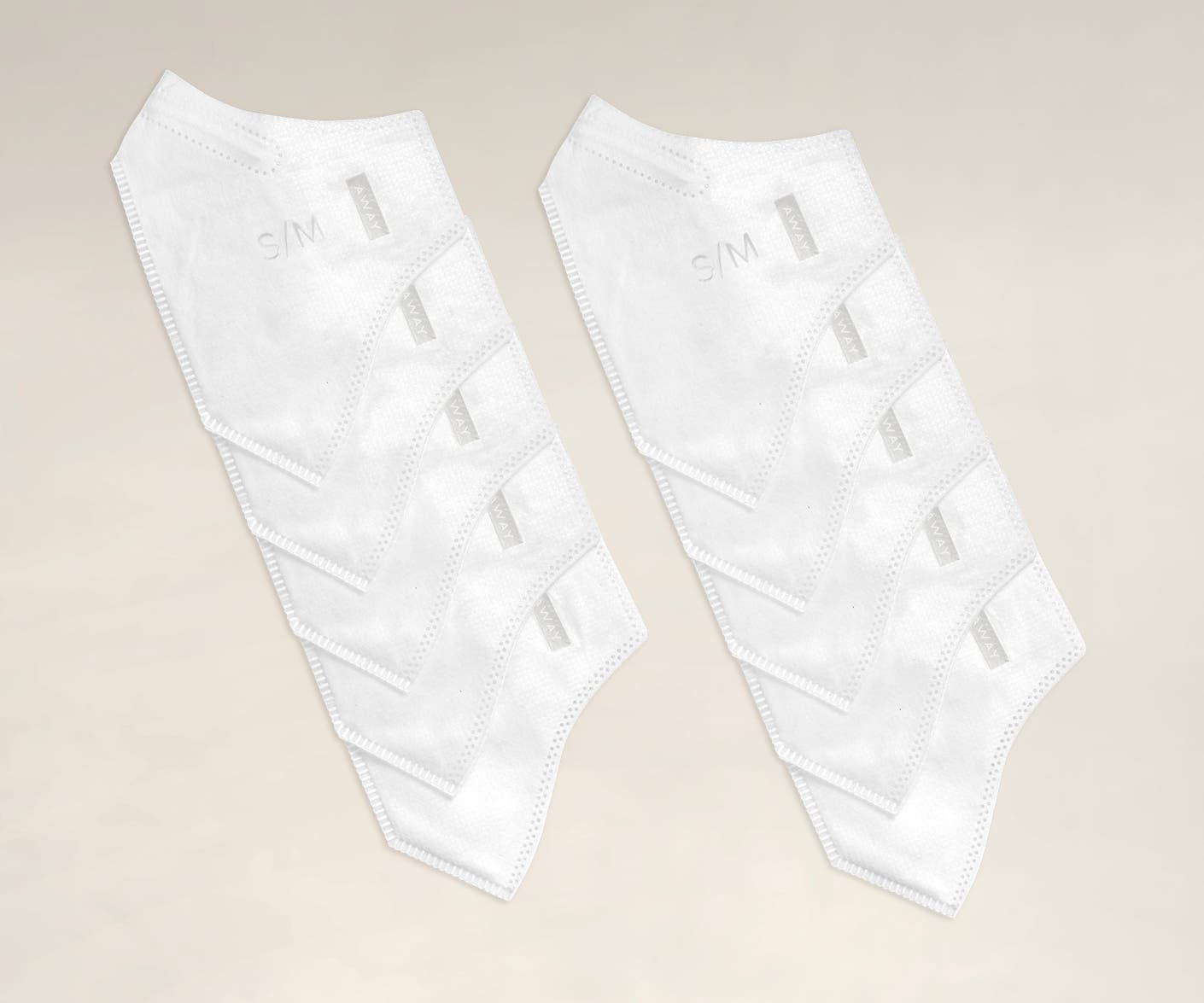 Two packs of white replacement filters for reusable cloth face mask inserts.