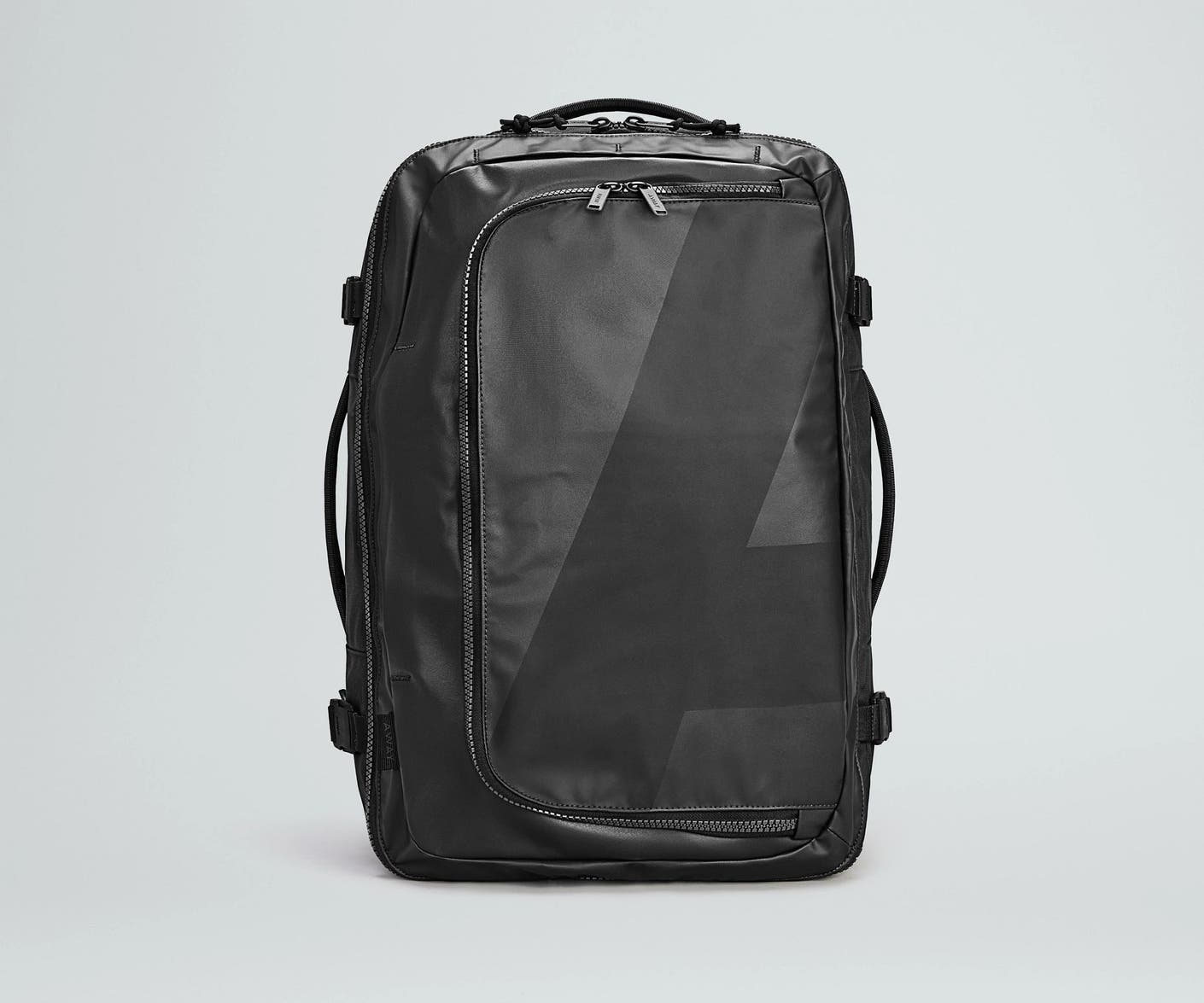 Front view of the Away For All Routes Convertible Backpack Duffle 45 Liters in Black