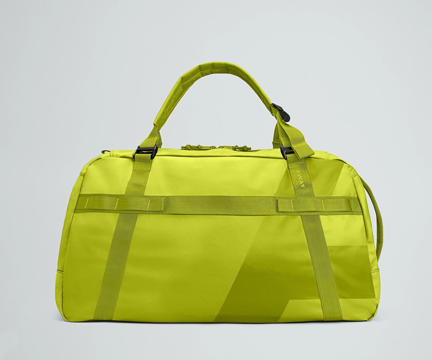 Front view of the Away For All Routes Duffle 55 Liters in celery green